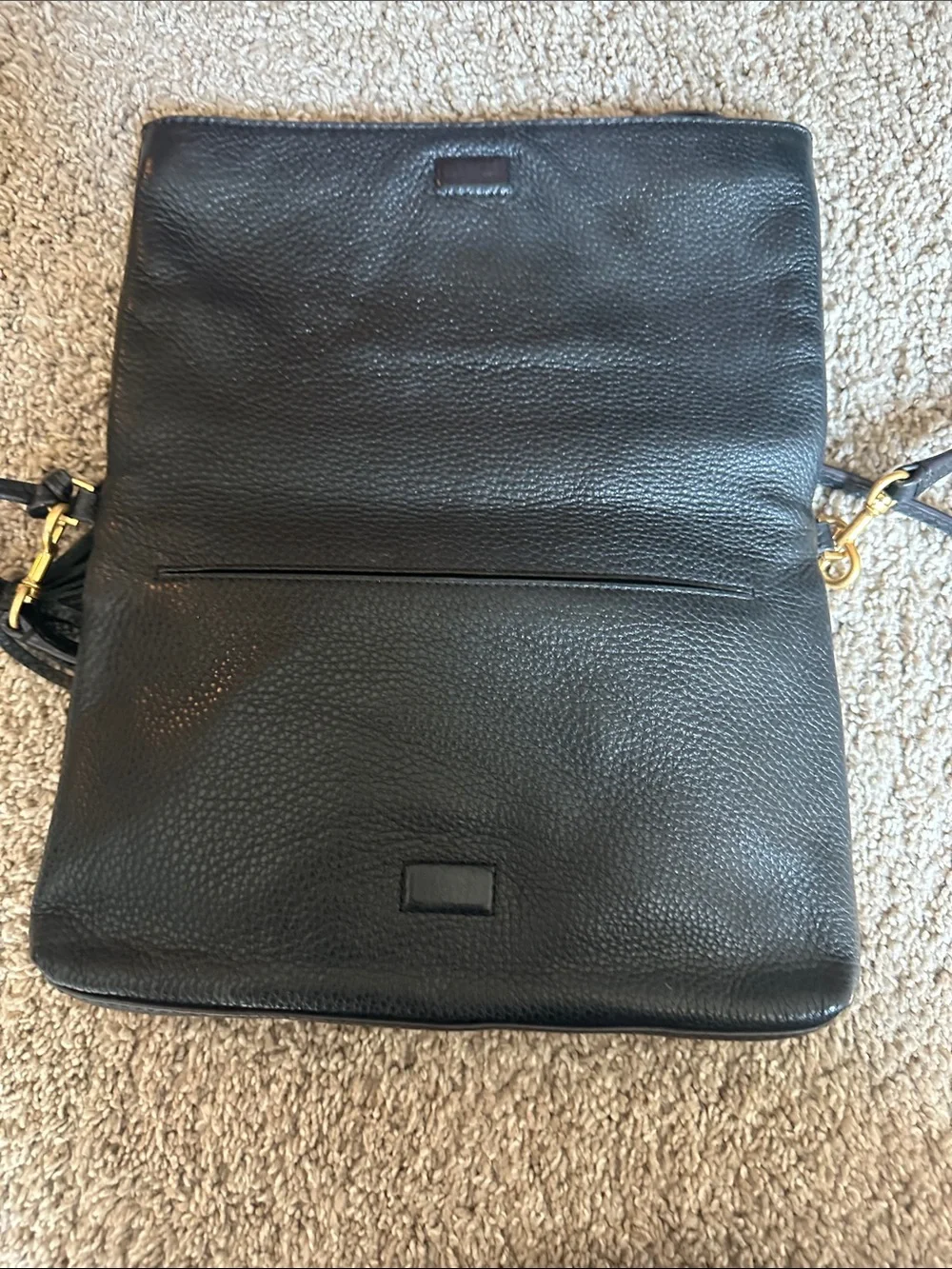 Tory Burch Black Pebbled Leather Fold-Over Crossbody with Tassel